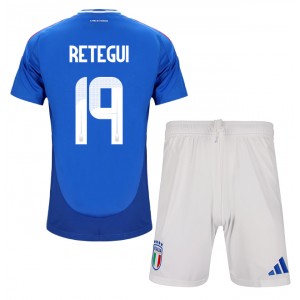 Fotbalové Dres Itálie Mateo Retegui #19 Dětské Domácí Oblečení ME 2024 Krátký Rukáv (+ trenýrky)